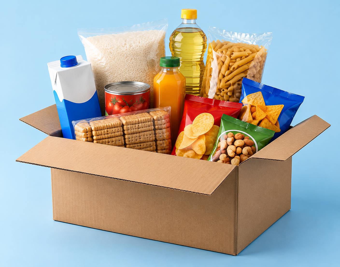 A wholesale box filled with grocery products